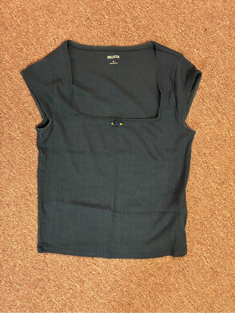 Hollister Black Ribbed Square Neck Cap Sleeve Tank